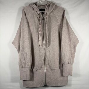 Victoria's Secret Grey Full Zip Oversized Longline Hoodie L Satin Drawstring VS